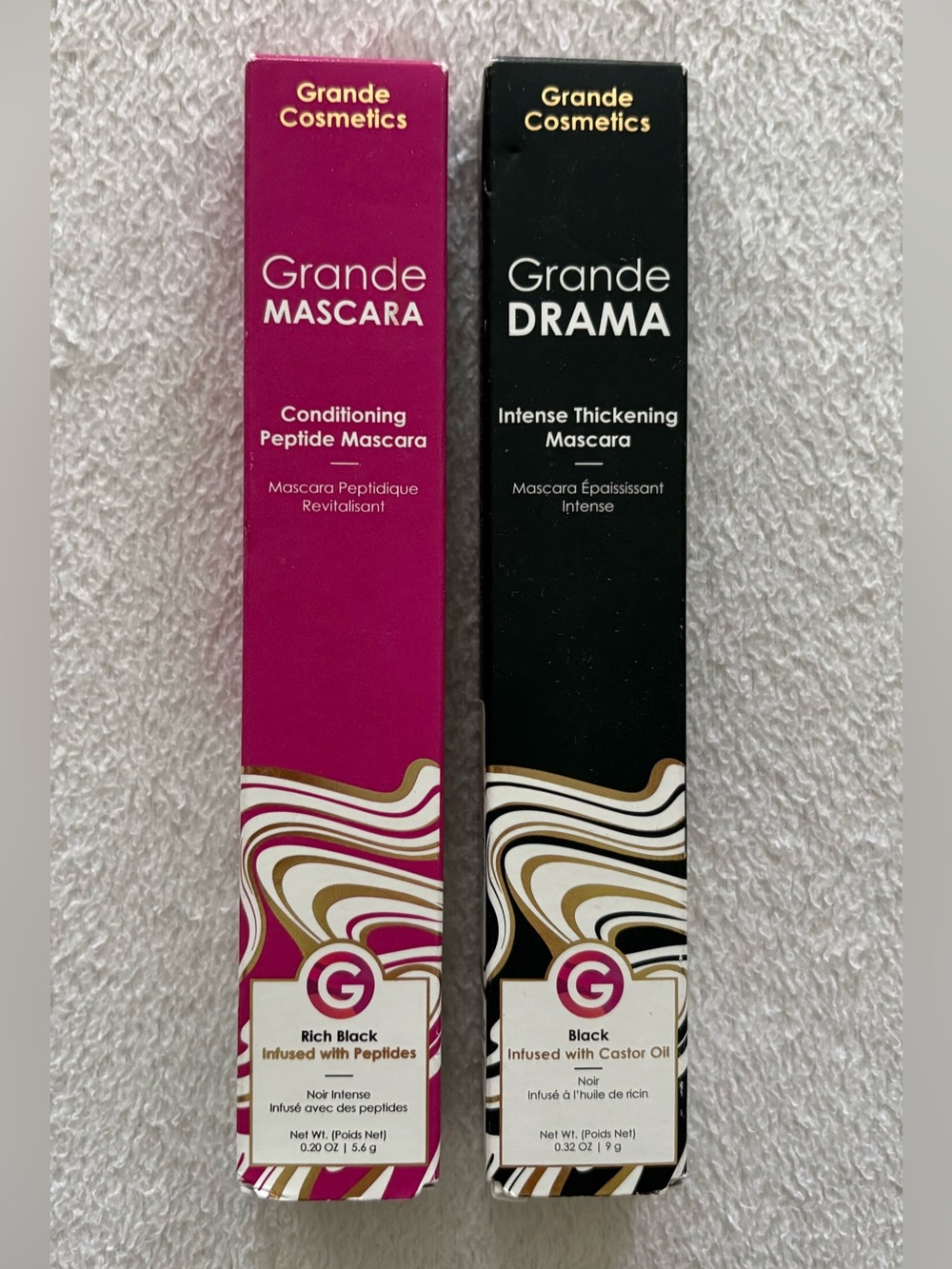 2 Grande Cosmetics Mascara - Drama Intense Thickening Black + Peptide Rich Black